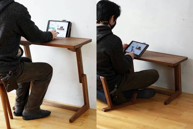 椅子座も床座も。高さ可変式。